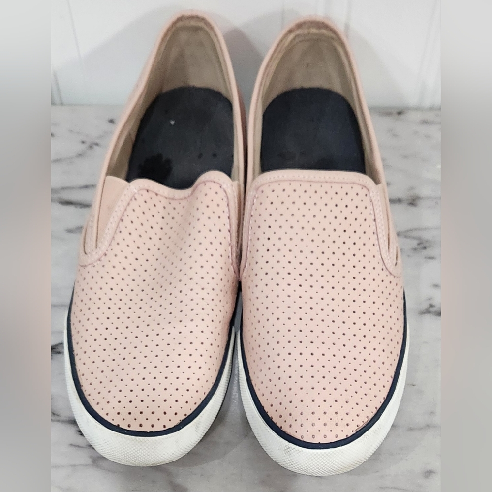 Sperry top sider pier side pink perforated slip on leather loafers women…